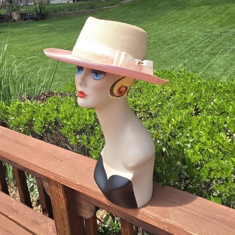 NWT Biltmore Milan Golf Hat Pink Tan Straw Derby Resort Hat Small - Picture 3 of 10